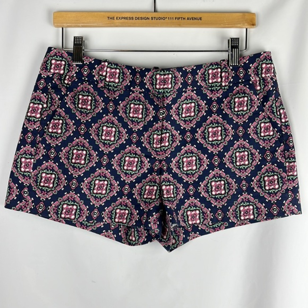 J. Crew Blue Pink‎ Paisley Boho Stretch Front Pockets Shorts Size 4